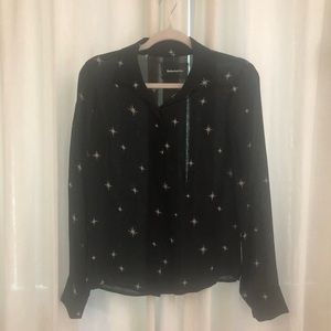 Black sheer reformation button down long sleeve top with stars
